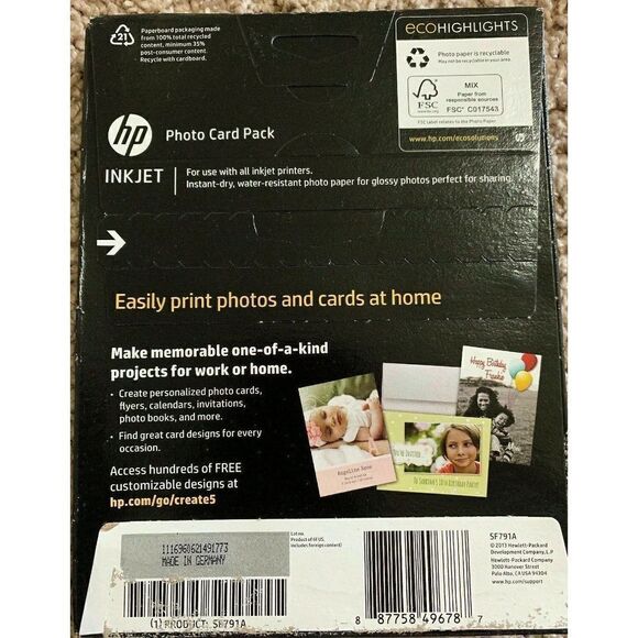 HP Photo Card 2 Packs of 10 (5” x 7”) Glossy Photo Paper/Envelopes & 5 (4” x 6”) - Picture 2 of 3